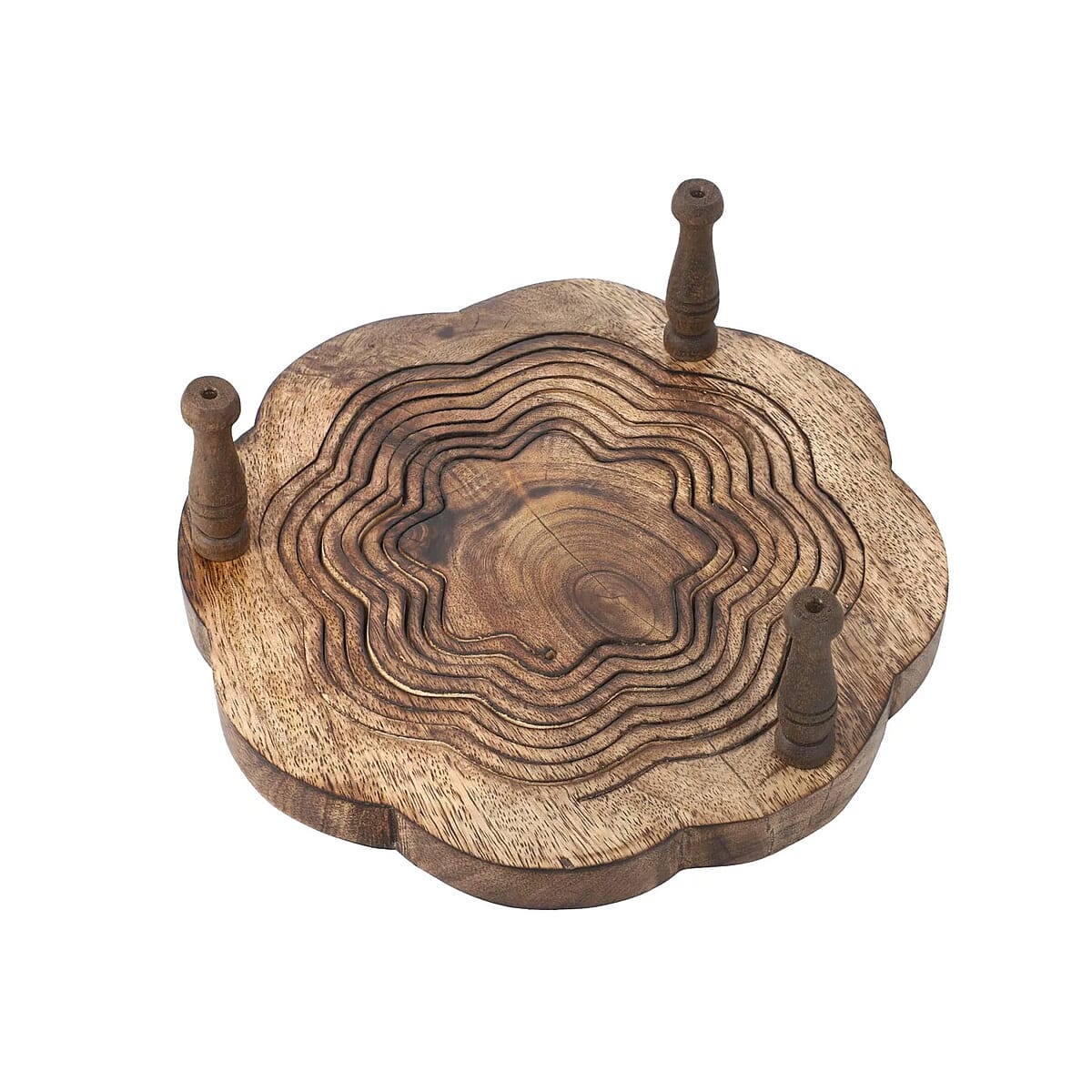 Flower Shape Hand Carved Mango Wood Spring Tray with Small Legs | Small Wooden Serving Tray for Party | Fruit or Dry Fruit Tray image number 5