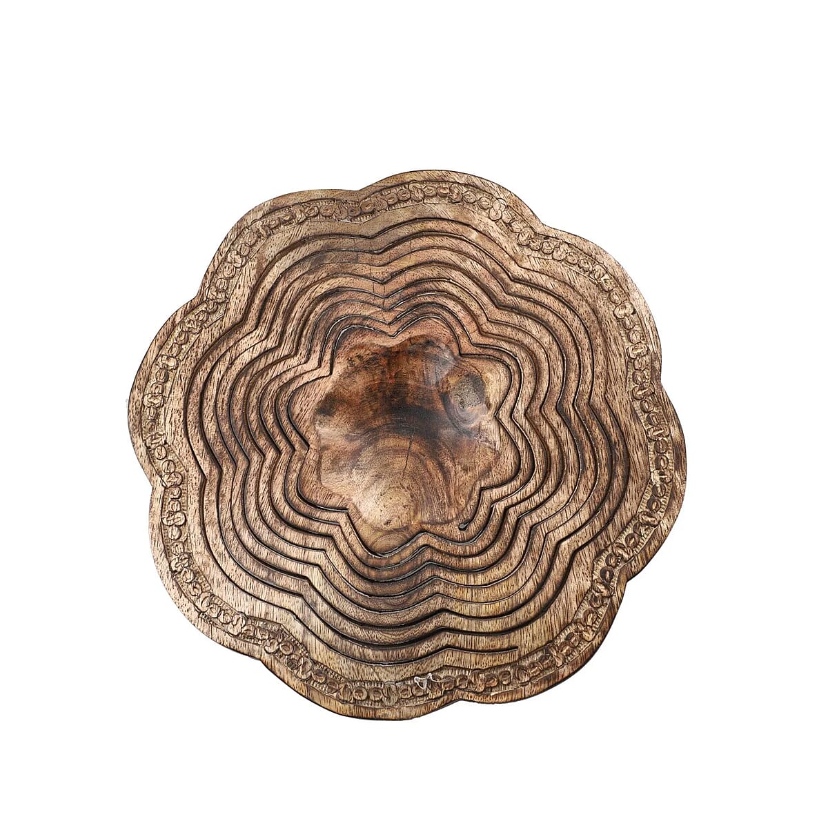 Flower Shape Hand Carved Mango Wood Spring Tray with Small Legs | Small Wooden Serving Tray for Party | Fruit or Dry Fruit Tray image number 6