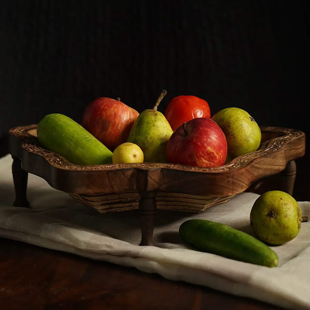 Butterfly Shape Hand Carved Mango Wood Spring Tray with Small Legs | Small Wooden Serving Tray for Party | Fruit or Dry Fruit Tray image number 1