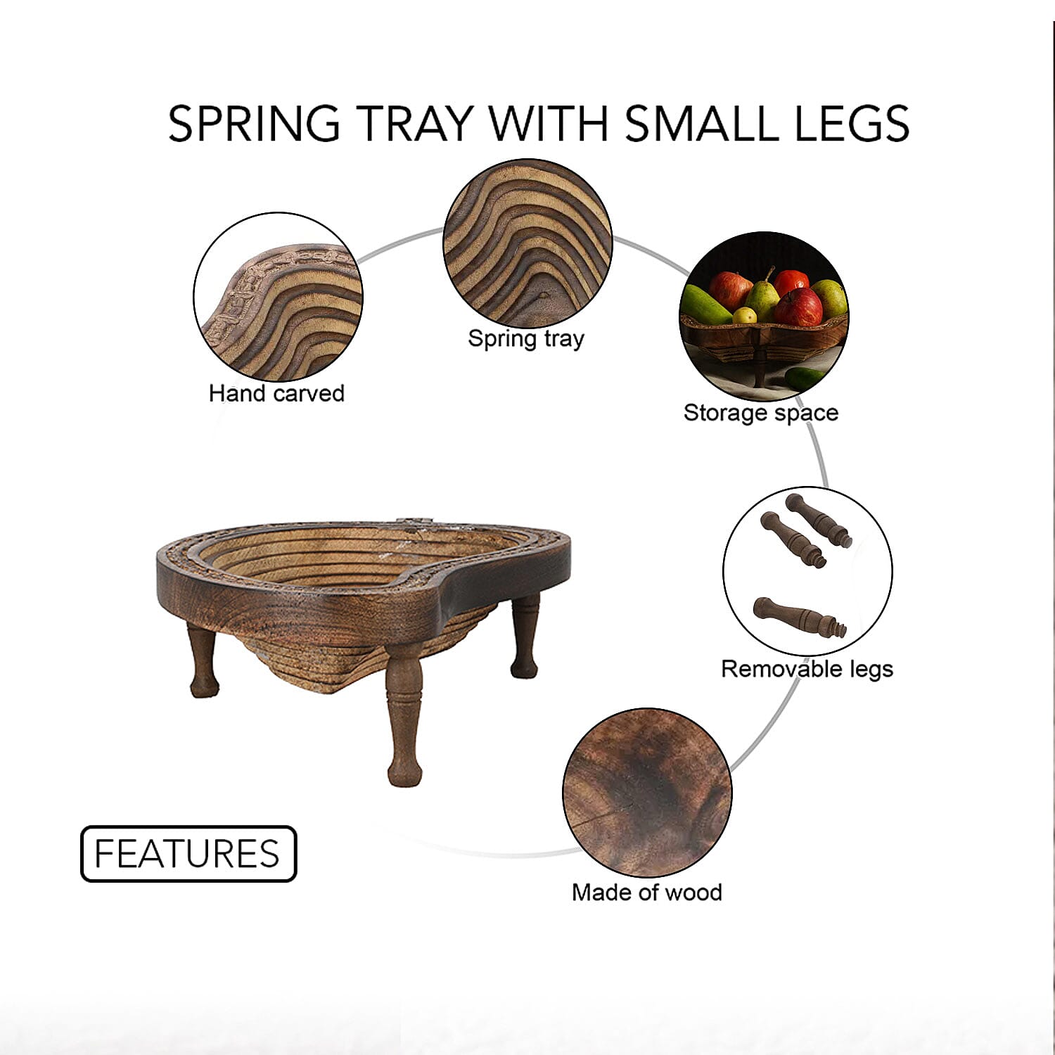 Butterfly Shape Hand Carved Mango Wood Spring Tray with Small Legs | Small Wooden Serving Tray for Party | Fruit or Dry Fruit Tray