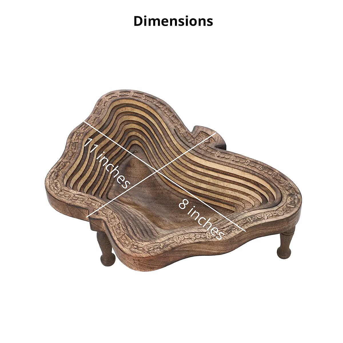 Butterfly Shape Hand Carved Mango Wood Spring Tray with Small Legs | Small Wooden Serving Tray for Party | Fruit or Dry Fruit Tray image number 3