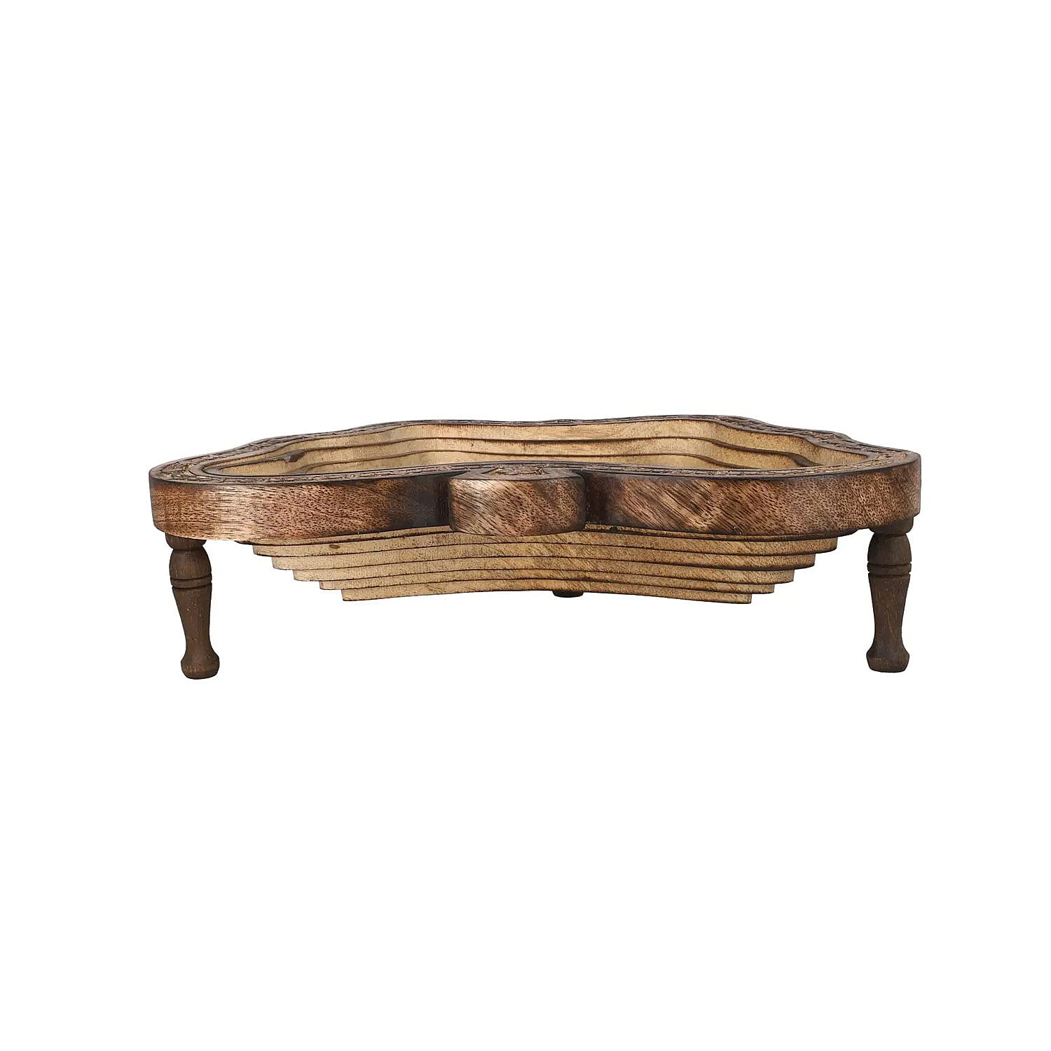 Butterfly Shape Hand Carved Mango Wood Spring Tray with Small Legs | Small Wooden Serving Tray for Party | Fruit or Dry Fruit Tray