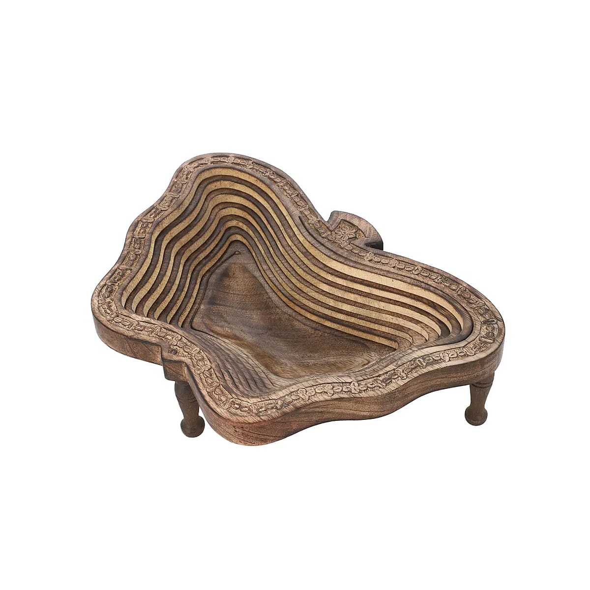 Butterfly Shape Hand Carved Mango Wood Spring Tray with Small Legs | Small Wooden Serving Tray for Party | Fruit or Dry Fruit Tray image number 6