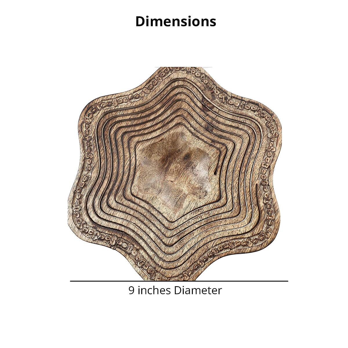 Star Shape Hand carved Mango Wood Spring Tray with Small Legs | Small Wooden Serving Tray for Party | Fruit or Dry Fruit Tray image number 3