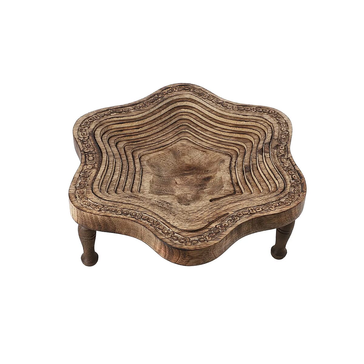 Star Shape Hand carved Mango Wood Spring Tray with Small Legs | Small Wooden Serving Tray for Party | Fruit or Dry Fruit Tray image number 4