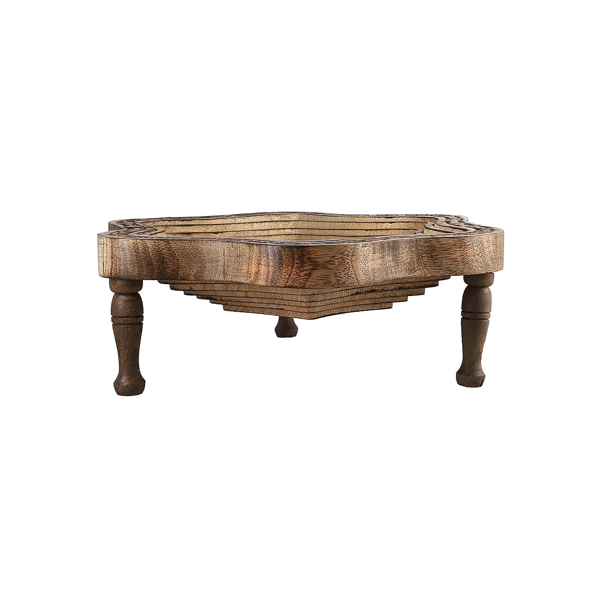 Star Shape Hand carved Mango Wood Spring Tray with Small Legs | Small Wooden Serving Tray for Party | Fruit or Dry Fruit Tray image number 5