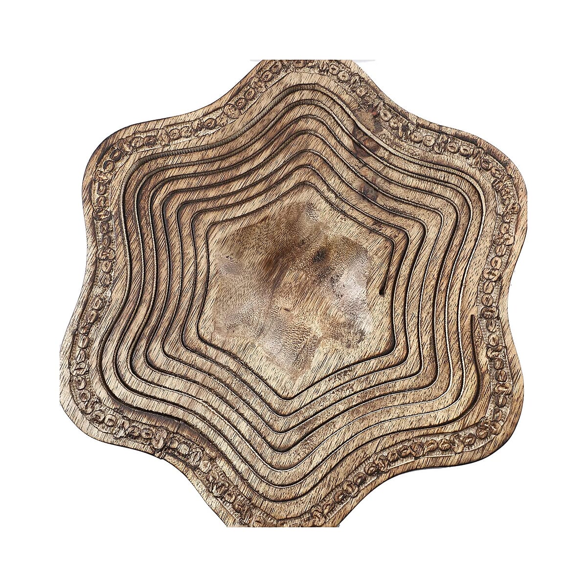 Star Shape Hand carved Mango Wood Spring Tray with Small Legs | Small Wooden Serving Tray for Party | Fruit or Dry Fruit Tray image number 6