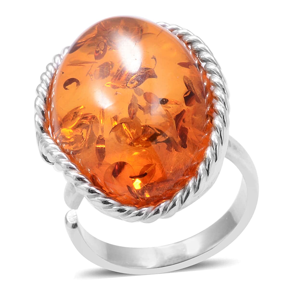 Baltic Amber Sterling Silver Bold Ring (Adjustable) TGW 13.500 cts. image number 0