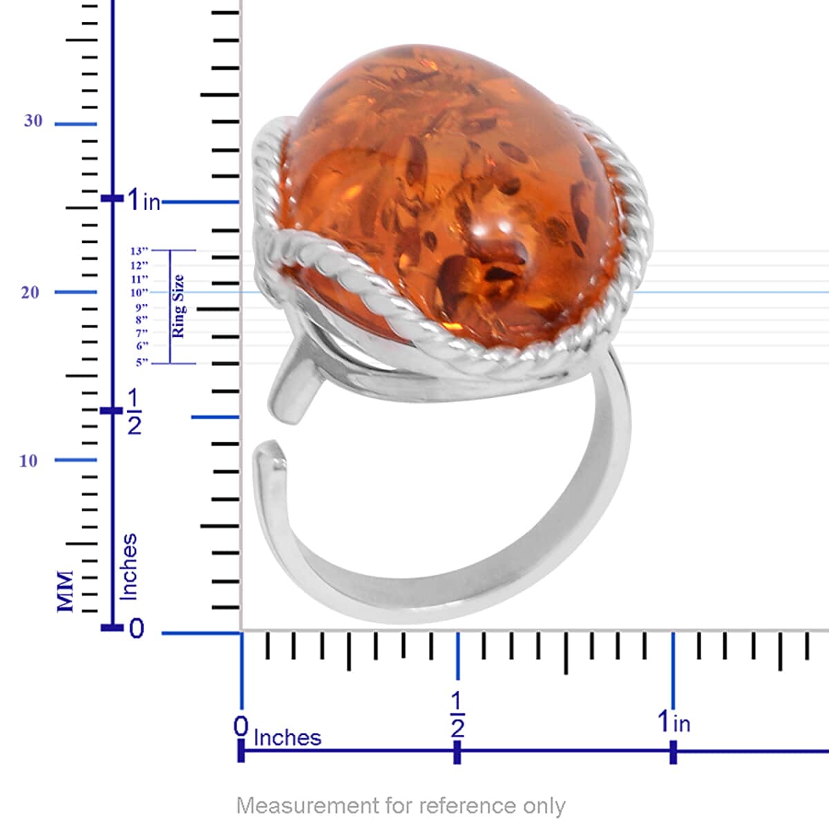 Baltic Amber Sterling Silver Bold Ring (Adjustable) TGW 13.500 cts. image number 2