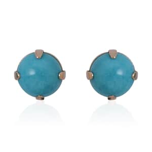 14K Yellow Gold Sleeping Beauty Turquoise (Rnd) Stud Earrings 1.35 ctw