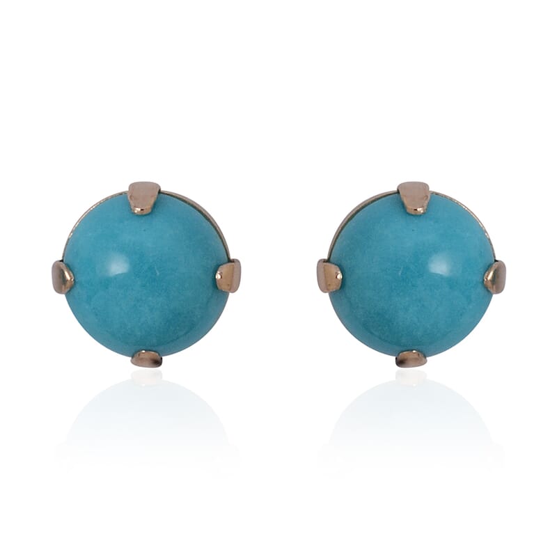 14K Yellow Gold Sleeping Beauty Turquoise (Rnd) Stud Earrings 1.35 ctw