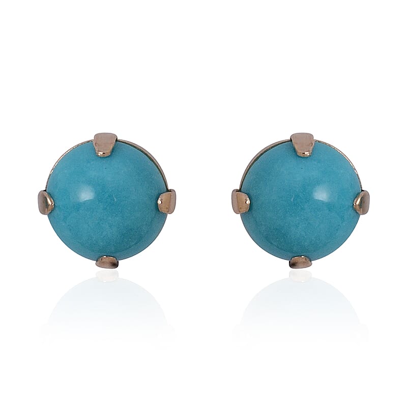 14K Yellow Gold Sleeping Beauty Turquoise (Rnd) Stud Earrings 1.35 ctw