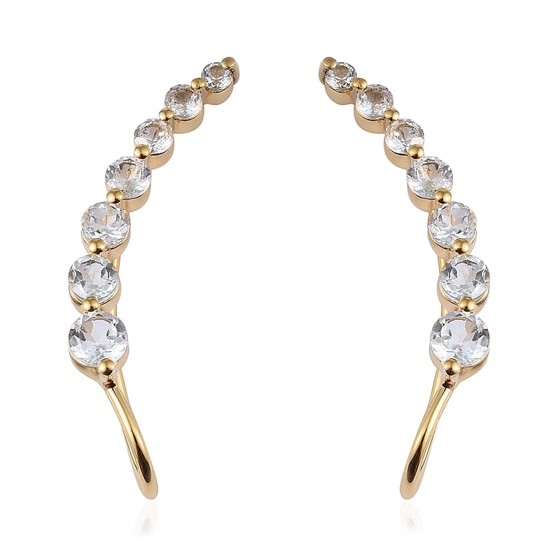 White Topaz Earrings in 14K Yellow Gold Over Sterling Silver