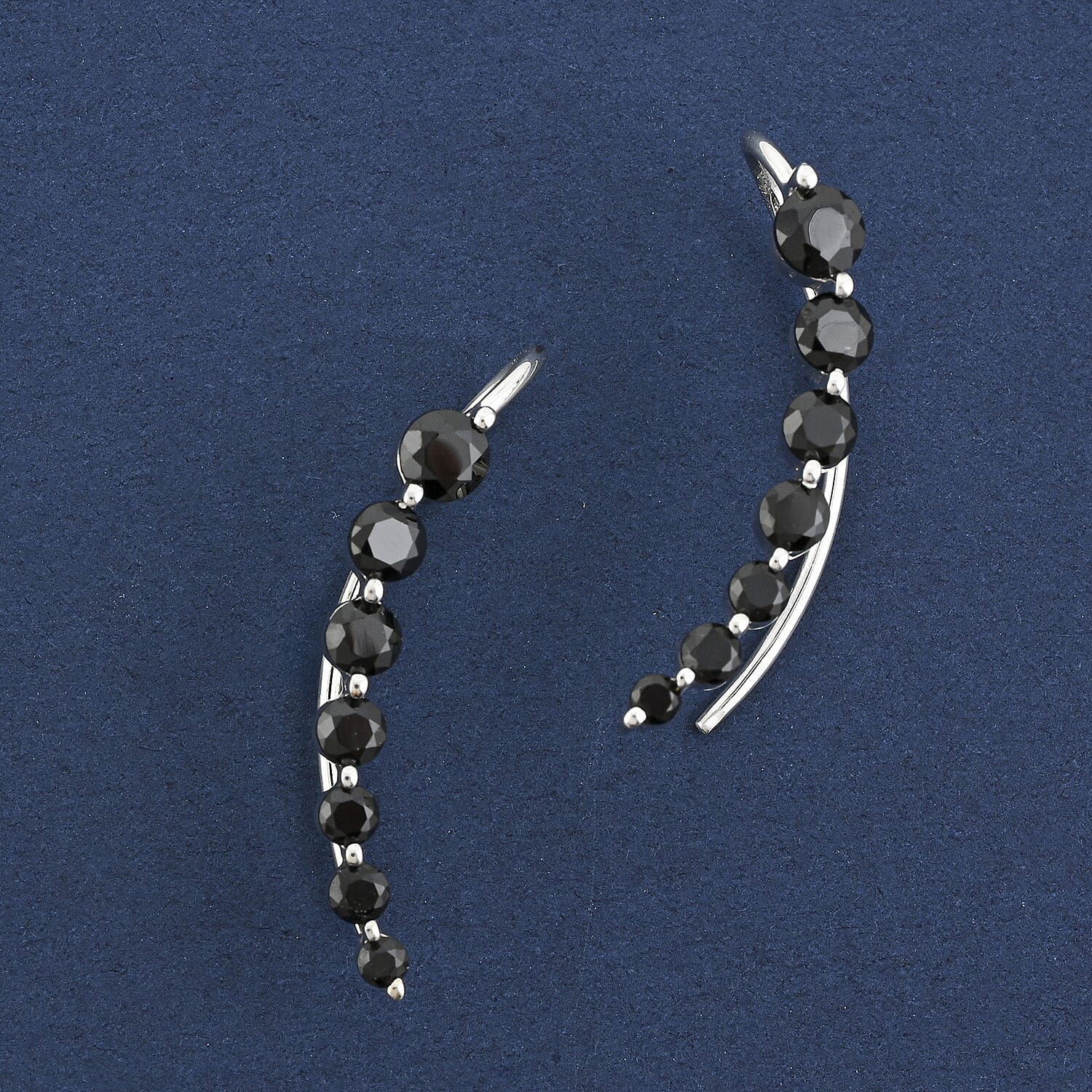 Thai Black Spinel 9.33 ctw Ear Climber Earrings in Platinum Over Sterling Silver 