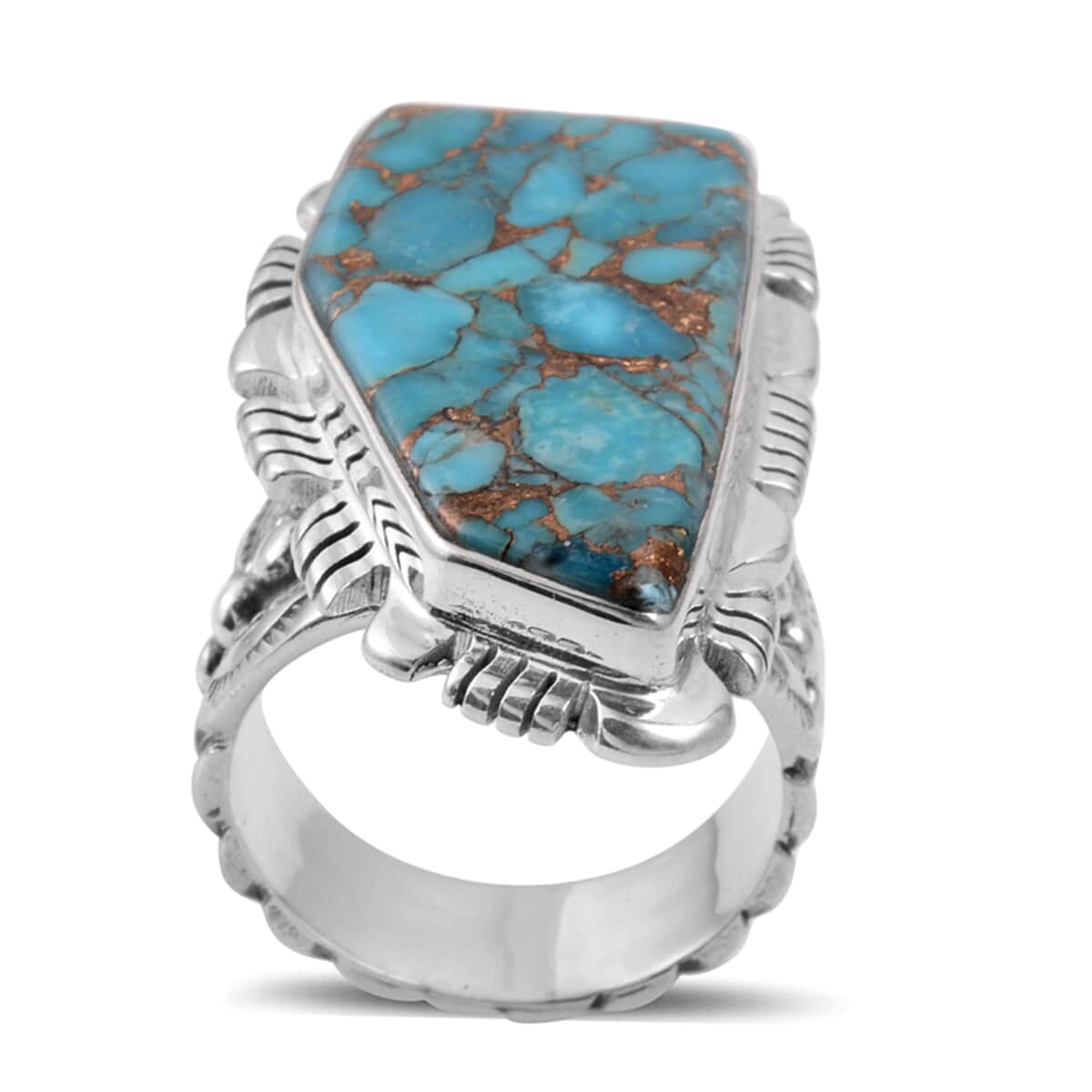 Santa Fe Style Mojave Blue Turquoise Sterling Silver Elongated Ring (Size 8.0) TGW 8.60 cts. image number 0