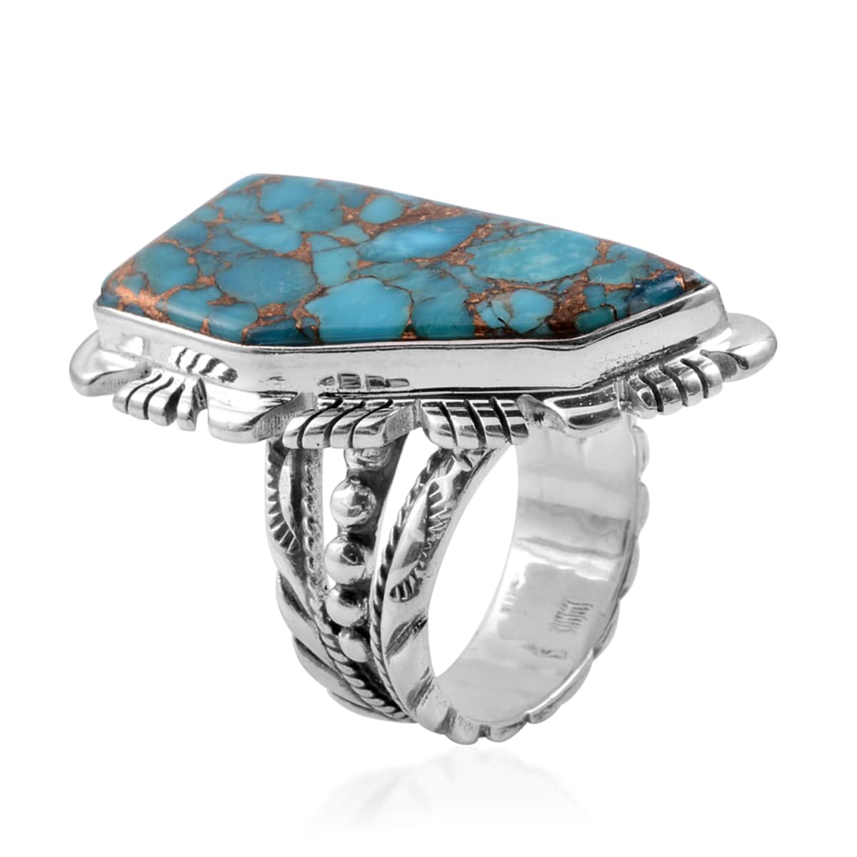 Santa Fe Style Mojave Blue Turquoise Sterling Silver Elongated Ring (Size 8.0) TGW 8.60 cts. image number 1
