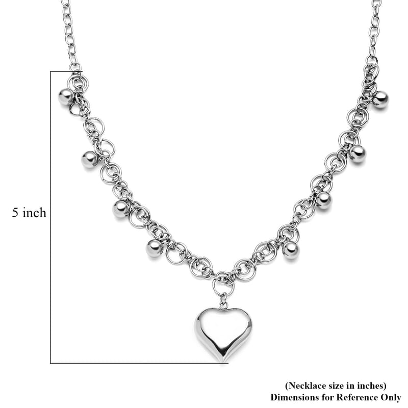 Heart Charm Necklace 24 inches in Stainless Steel