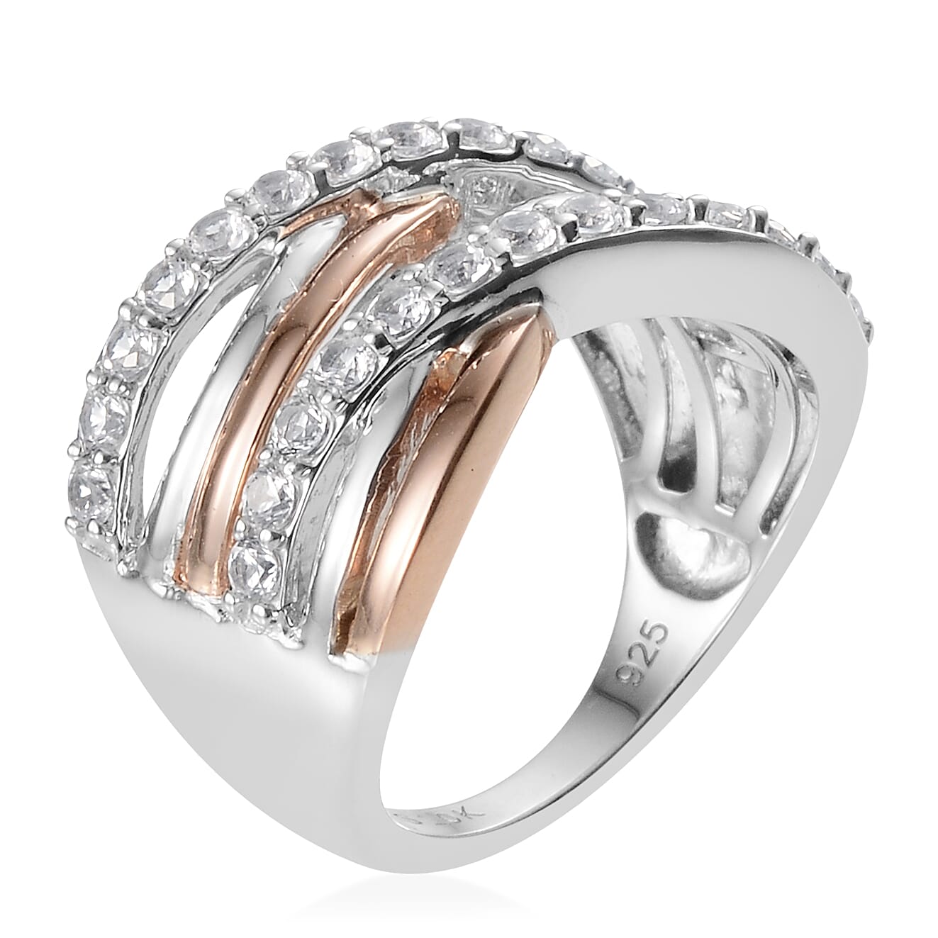 10K Rose Gold Created White Sapphire Sterling Silver Ring (Size 7) TGW 12.155 Cts. TGW 12.16 Cts.