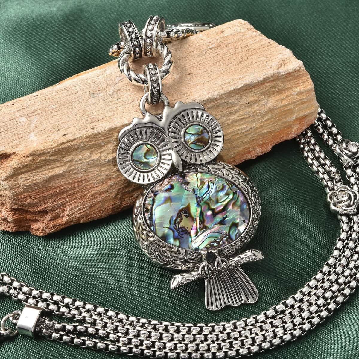 Abalone Shell Owl Necklace In Silvertone, Owl Pendant Necklace For Women, Abalone Shell Jewelry For Women image number 1