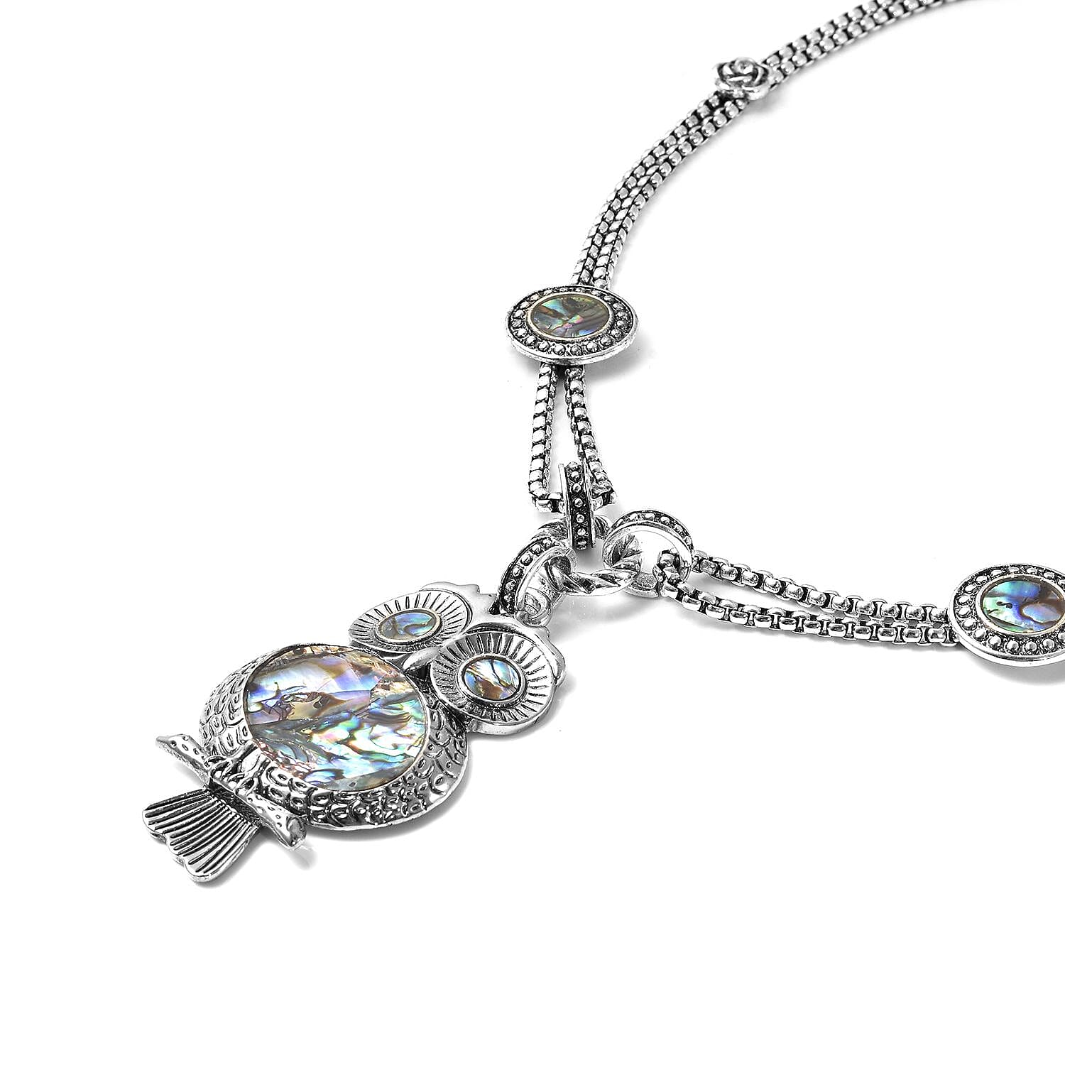 Abalone Shell Owl Necklace In Silvertone, Owl Pendant Necklace For Women, Abalone Shell Jewelry For Women