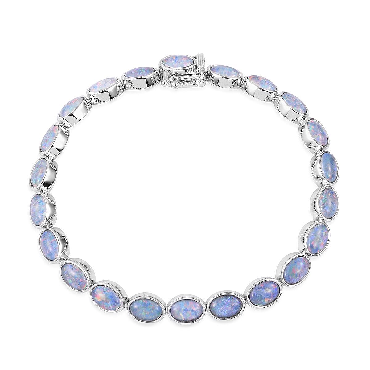 18.40 ctw Boulder Opal Triplet Bracelet in Platinum Over Sterling Silver 10.70 Grams (8.00 In)