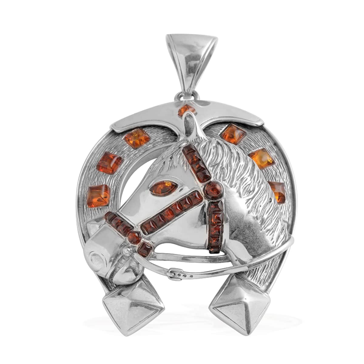 Baltic Amber Horse Sterling Silver Pendant without Chain image number 0