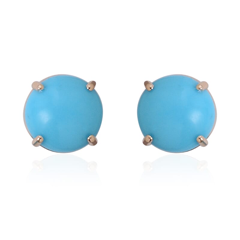 14K Yellow Gold Sleeping Beauty Turquoise Stud Earrings 1.25 ctw