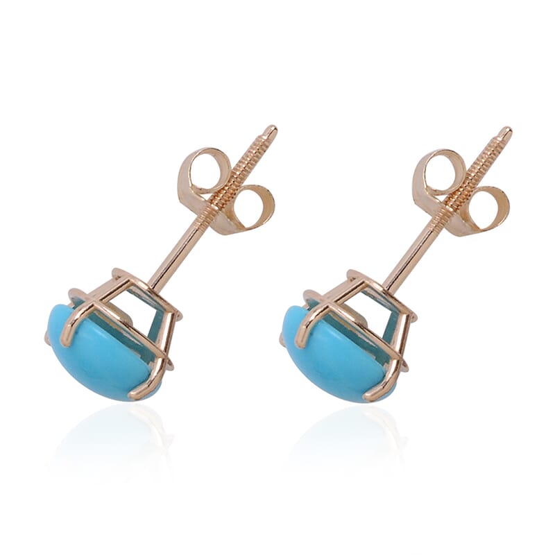 14K Yellow Gold Sleeping Beauty Turquoise Stud Earrings 1.25 ctw