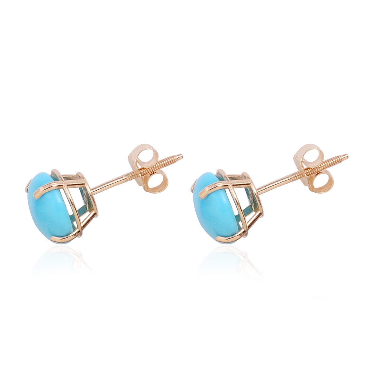 14K Yellow Gold Sleeping Beauty Turquoise Round Stud Earrings 2.00 ctw image number 1