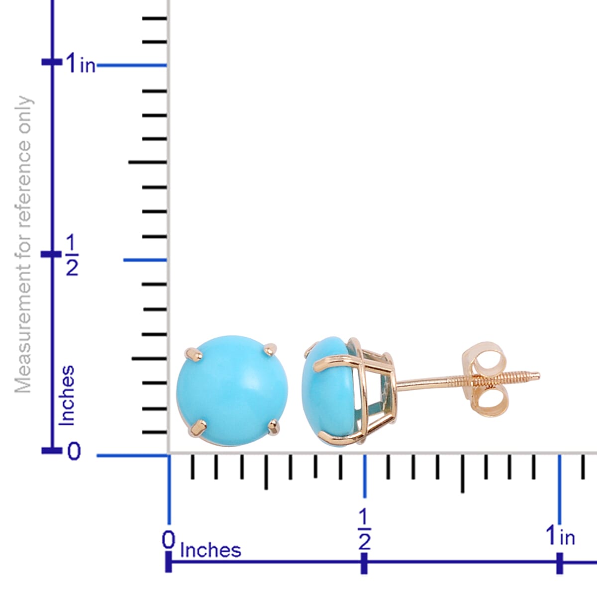 14K Yellow Gold Sleeping Beauty Turquoise Round Stud Earrings 2.00 ctw image number 2