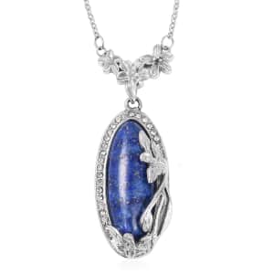 Lapis Lazuli Necklace in Stainless Steel, Austrian Crystal Necklace, Flower Jewelry For Women (20 Inches)  16.50 ctw