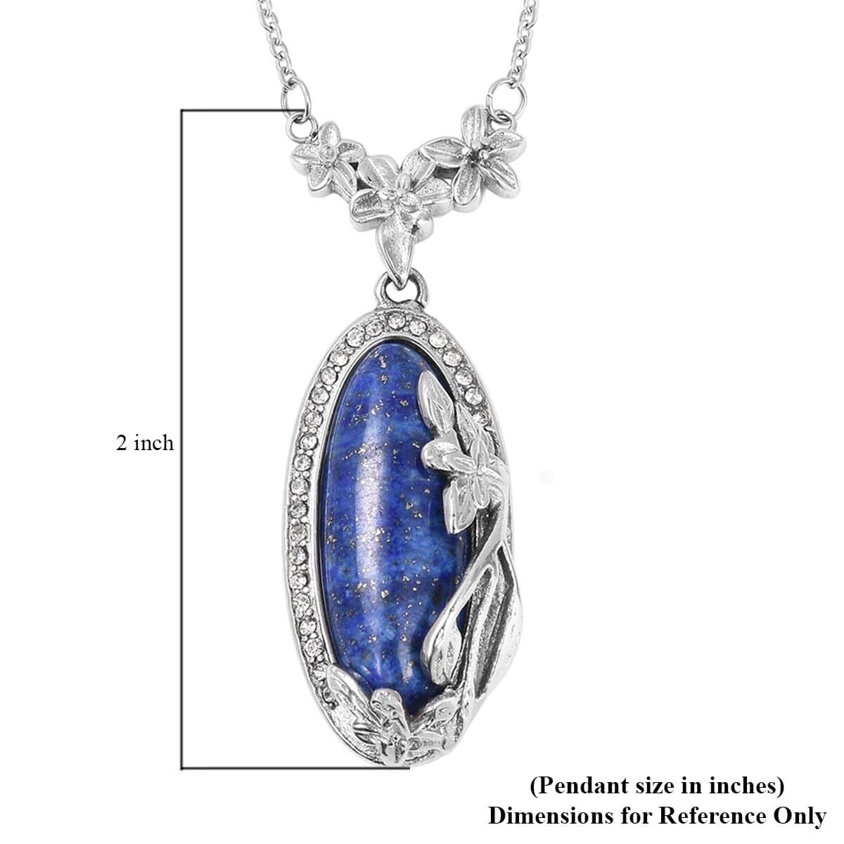 Lapis Lazuli Necklace in Stainless Steel, Austrian Crystal Necklace, Flower Jewelry For Women (20 Inches)  16.50 ctw image number 5
