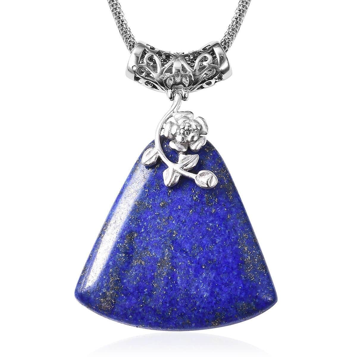 Lapis Lazuli Decorative Bail Necklace 20 Inches in Stainless Steel 100.00 ctw image number 0
