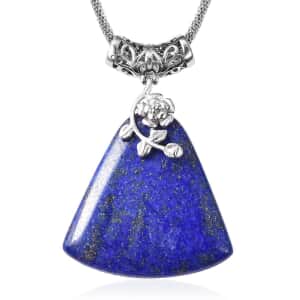 Lapis Lazuli Decorative Bail Necklace 20 Inches in Stainless Steel 100.00 ctw