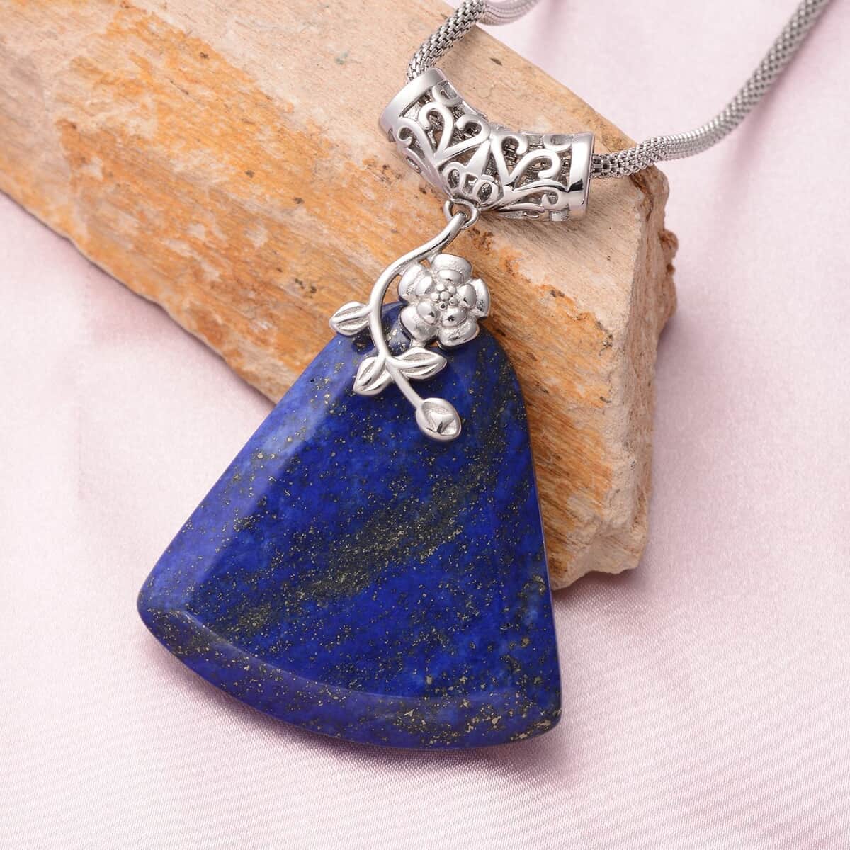 Lapis Lazuli Decorative Bail Necklace 20 Inches in Stainless Steel 100.00 ctw image number 1