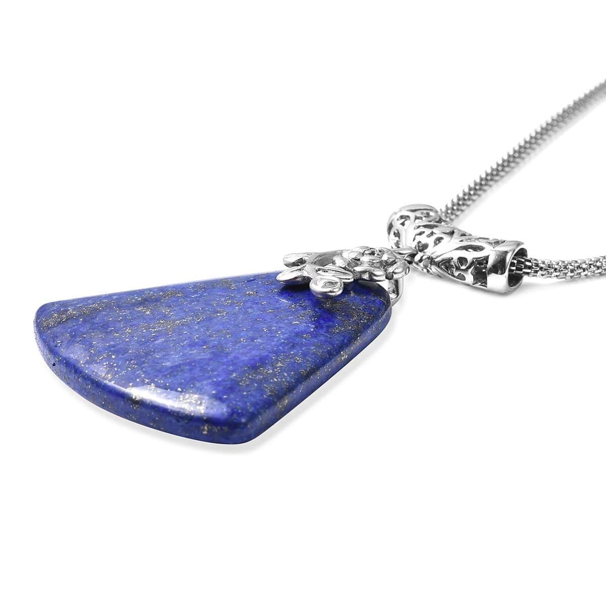 Lapis Lazuli Decorative Bail Necklace 20 Inches in Stainless Steel 100.00 ctw image number 2