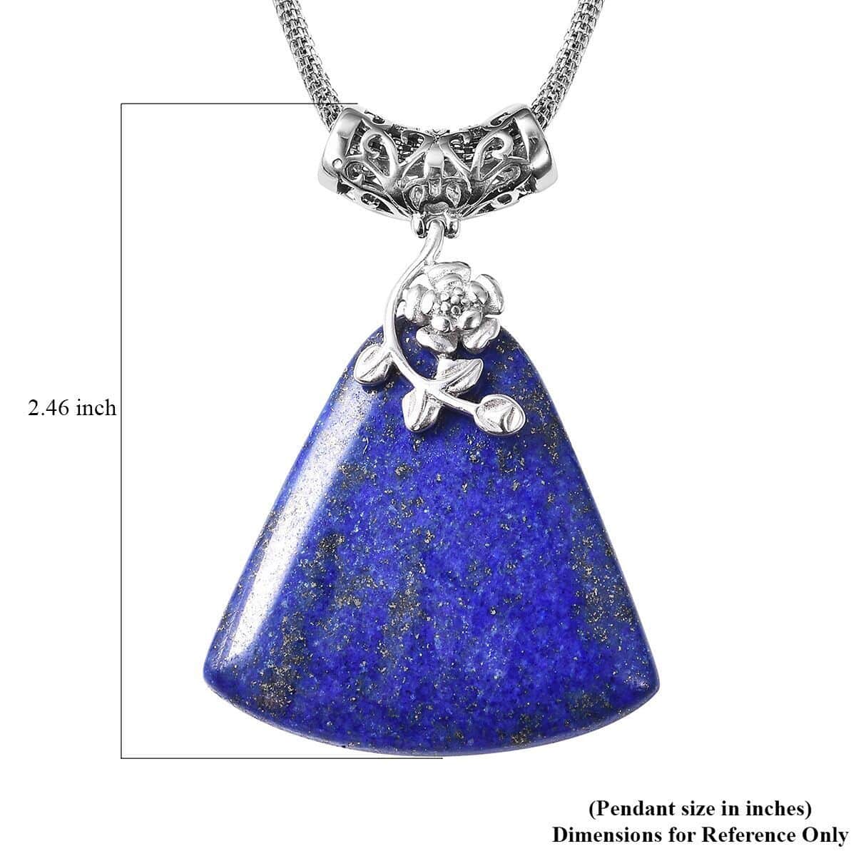 Lapis Lazuli Decorative Bail Necklace 20 Inches in Stainless Steel 100.00 ctw image number 3