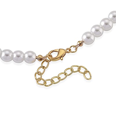 Simulated Pearl, Pink Cameo Necklace (20-23 in) in Goldtone