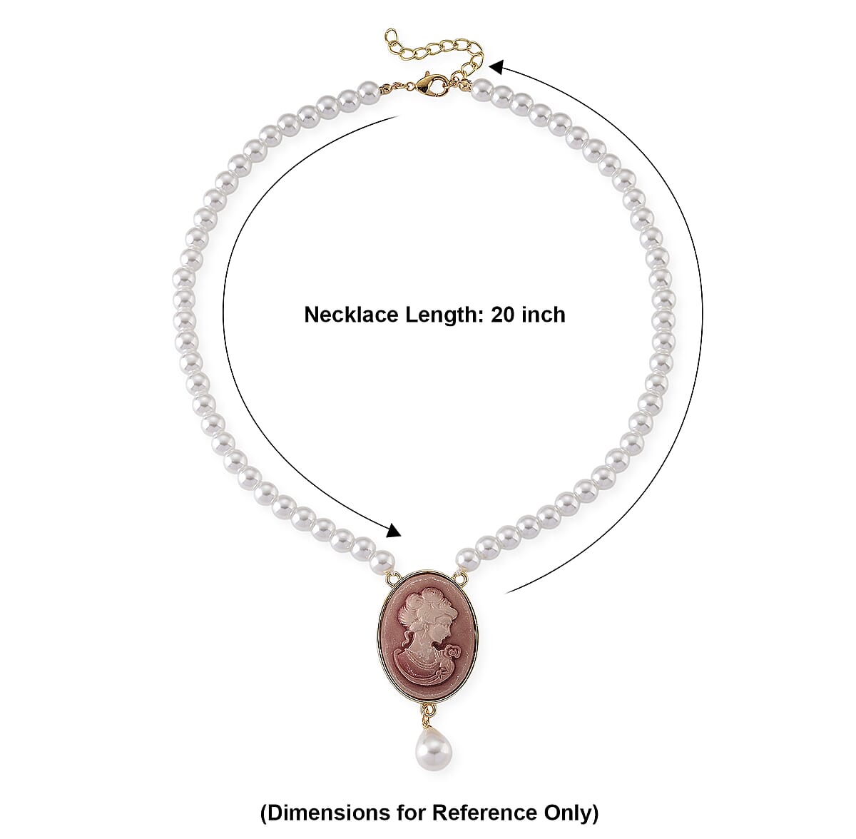 Simulated Pearl, Pink Cameo Necklace (20-23 in) in Goldtone image number 5