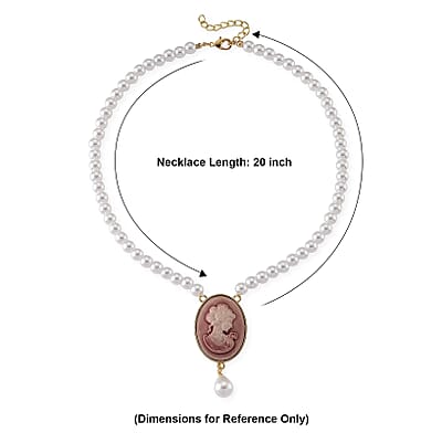 Simulated Pearl, Pink Cameo Necklace (20-23 in) in Goldtone