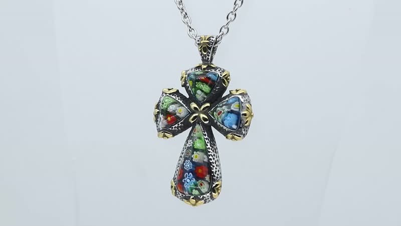 Murano Style Cross Necklace For Women in ION Plated YG Stainless Steel, Cross Pendant