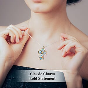 Multi Murano Style Cross Pendant Necklace For Women in ION Plated YG Stainless Steel 20 Inches