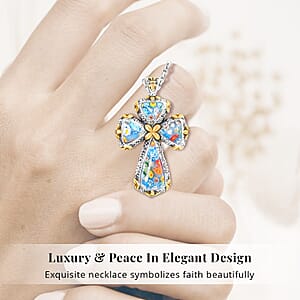 Multi Murano Style Cross Pendant Necklace For Women in ION Plated YG Stainless Steel 20 Inches