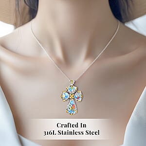 Multi Murano Style Cross Pendant Necklace For Women in ION Plated YG Stainless Steel 20 Inches