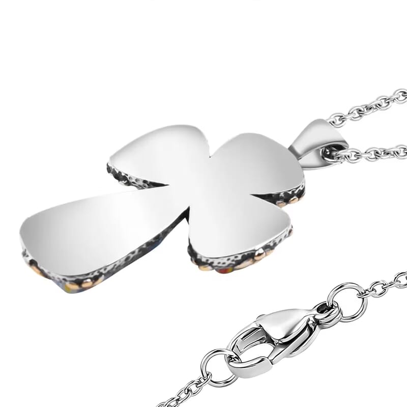 Multi Murano Style Cross Pendant Necklace For Women in ION Plated YG Stainless Steel 20 Inches