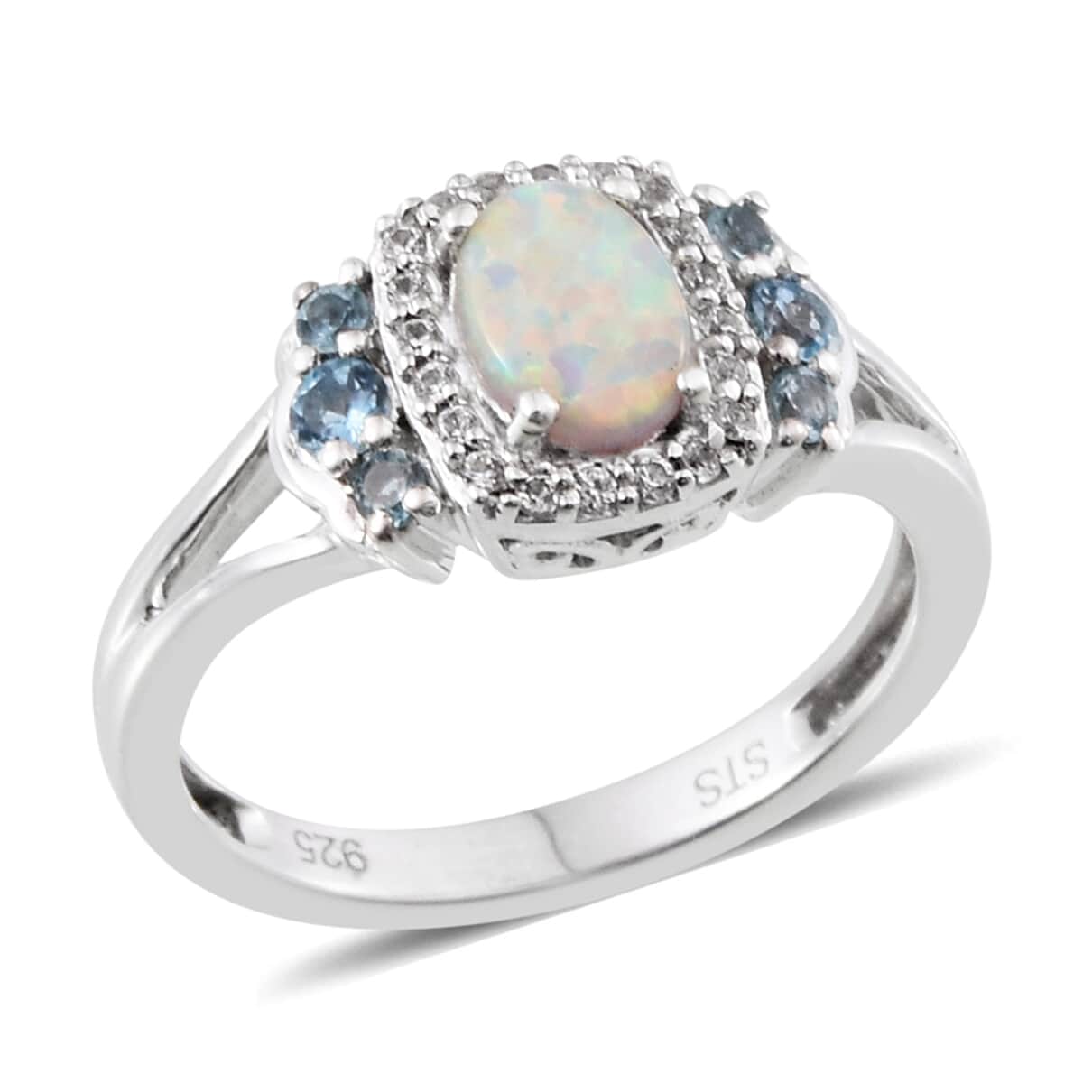 Created White Sapphire, Multi Gemstone Sterling Silver Ring (Size 7) TGW 17.769 Cts. TGW 17.77 Cts. image number 0