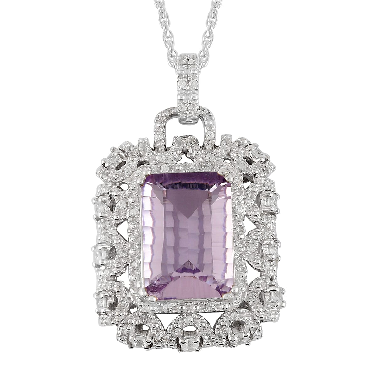 Rose De France Amethyst and Zircon 7.33 ctw Pendant Necklace 18 Inches in Sterling Silver image number 0