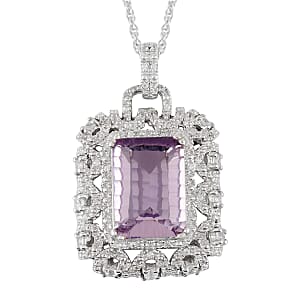Rose De France Amethyst and Zircon 7.33 ctw Pendant Necklace 18 Inches in Sterling Silver