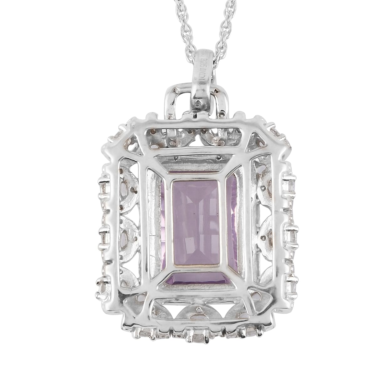 Rose De France Amethyst and Zircon 7.33 ctw Pendant Necklace 18 Inches in Sterling Silver image number 3