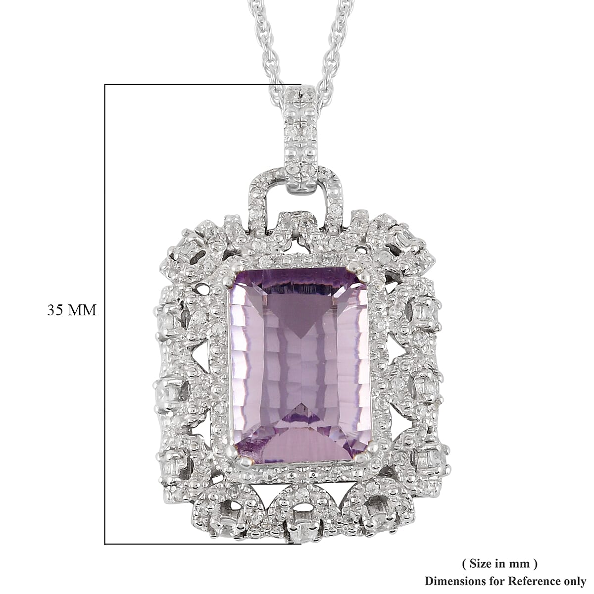 Rose De France Amethyst, Zircon Pendant Necklace in Sterling Silver 7.33 ctw (18 Inches)
